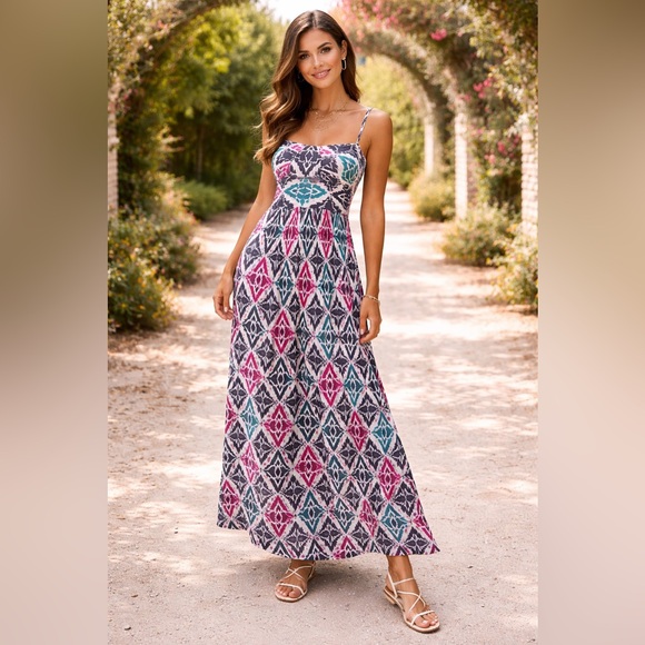 Ann Taylor Dresses & Skirts - 💜Printed Spaghetti-Strap Maxi Dress in Teal, Navy & Burgundy